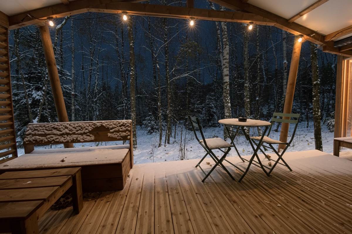 Terrasse couverte avec vue sur la forêt