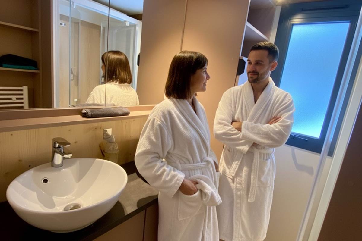 Salle de bain avec douche italienne et double vasque