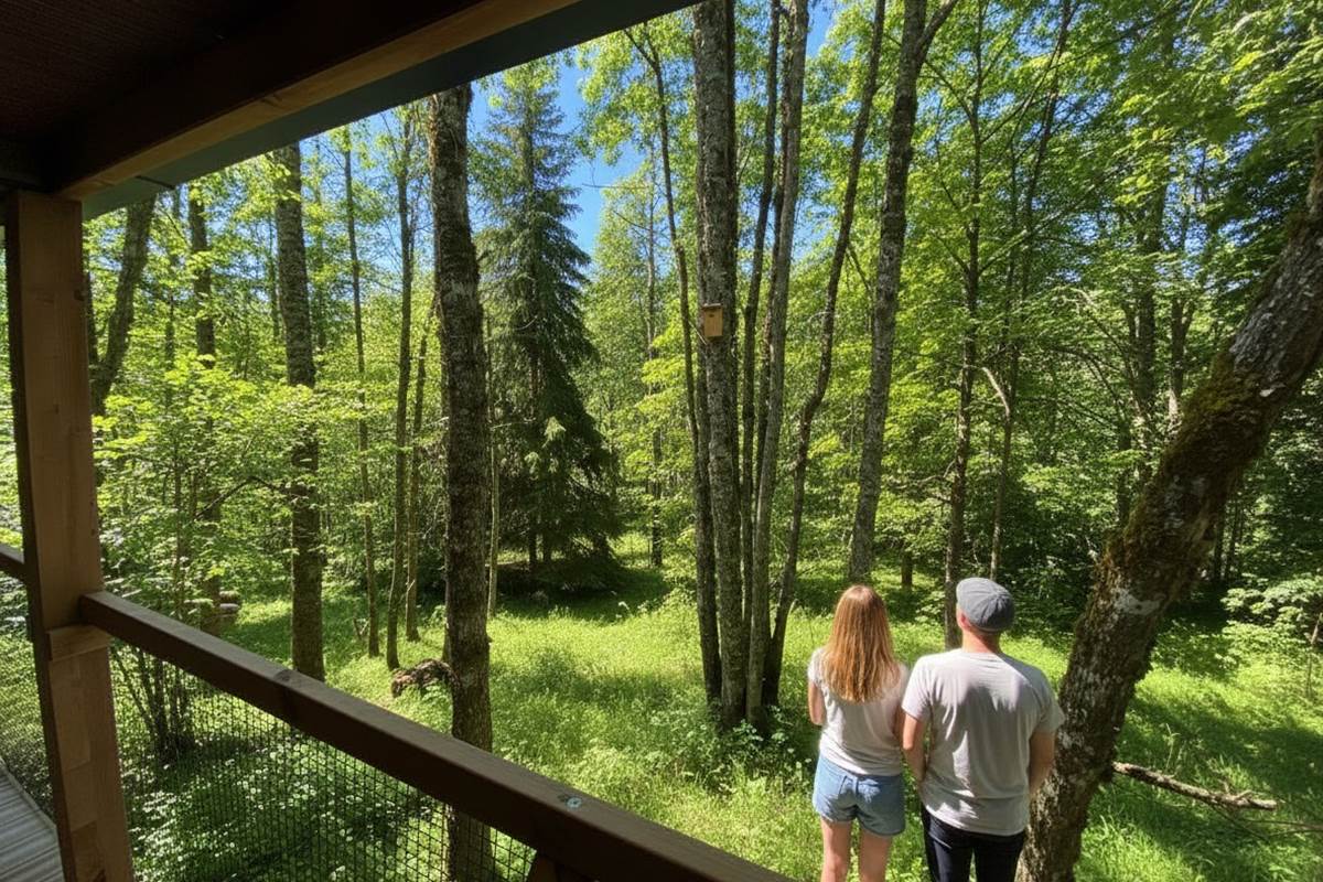 Vue depuis la terrasse couverte HY•Lødge Spa 6 personnes