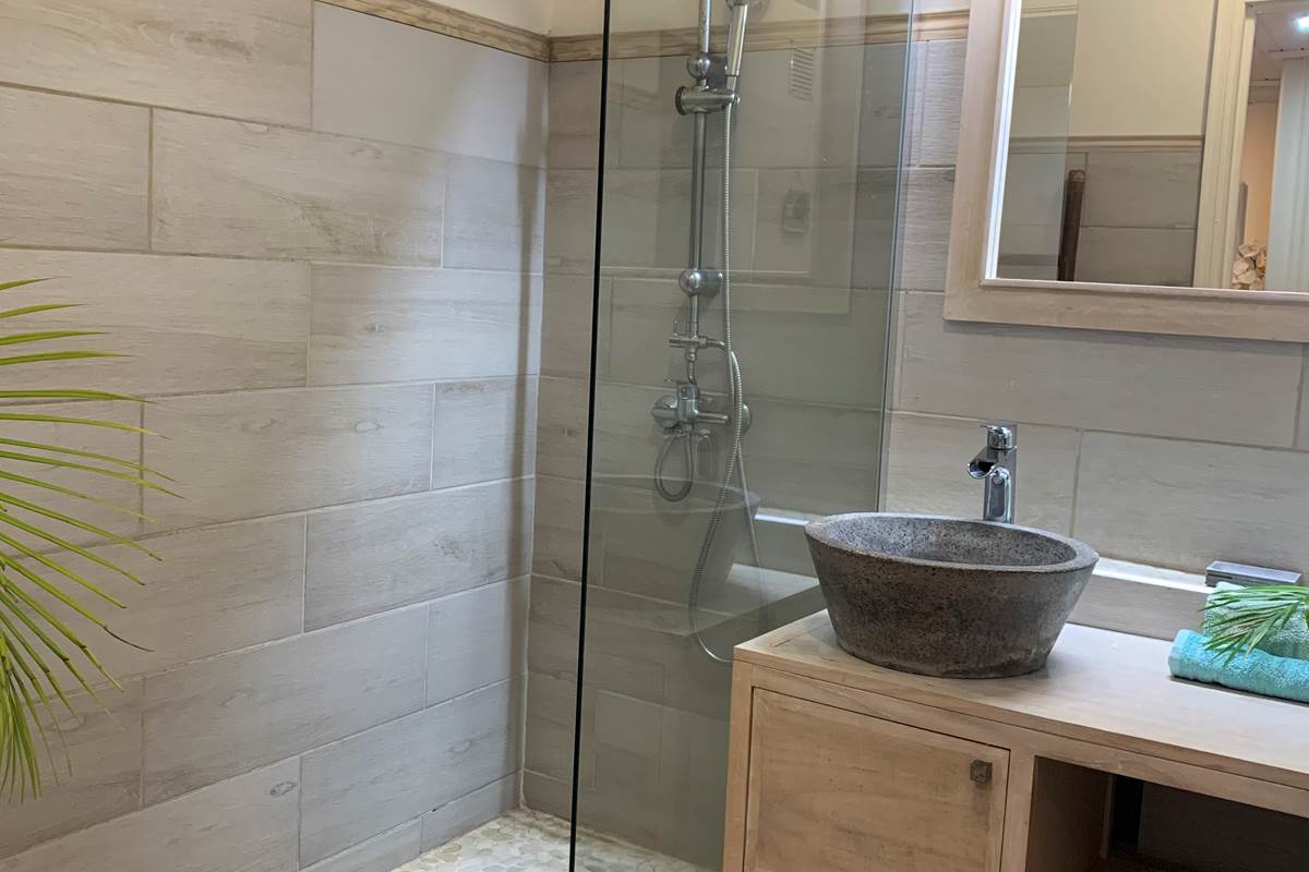 Salle de douche avec toilette