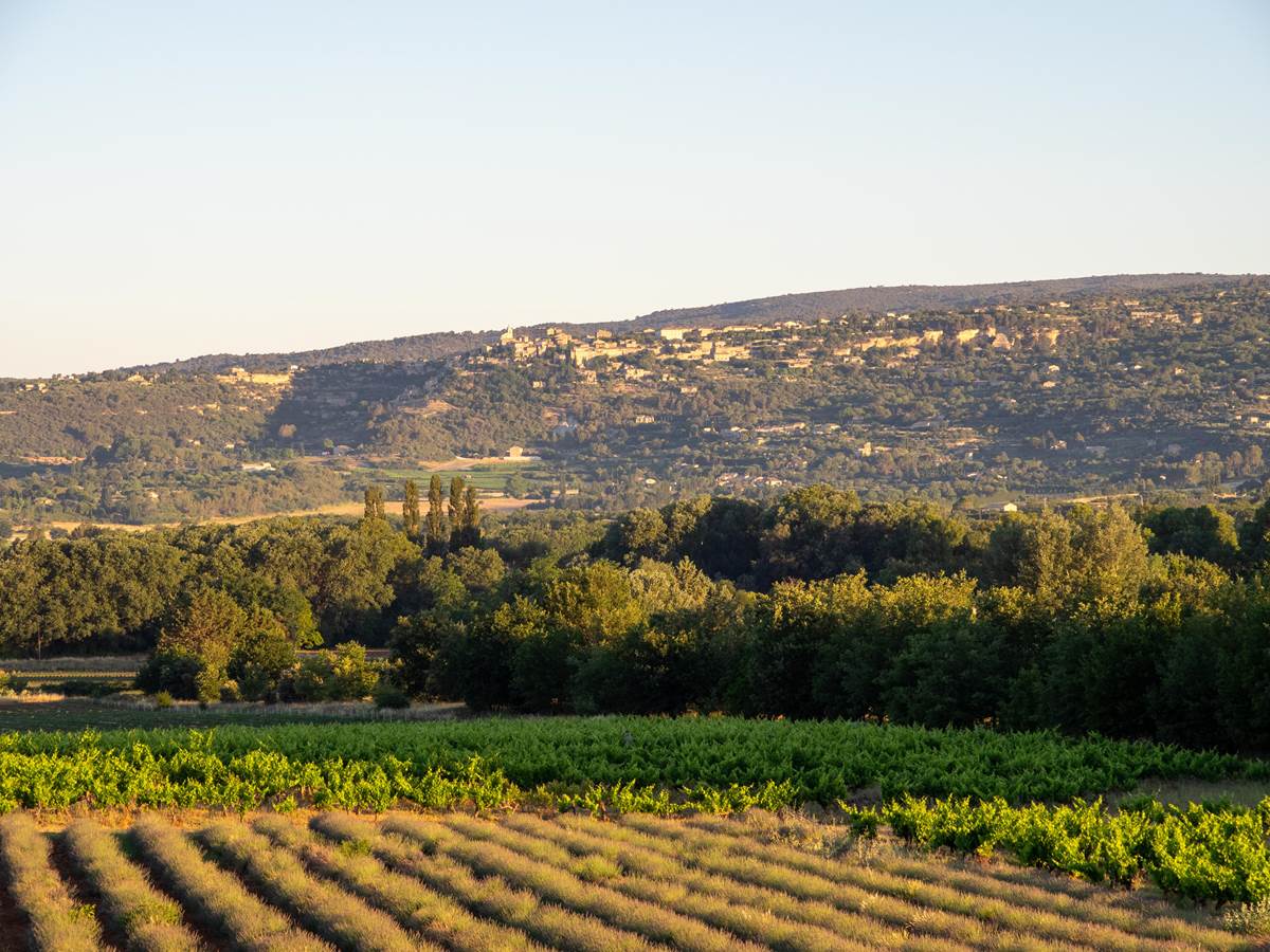 Vue sur la campagne et le village de Gordes.