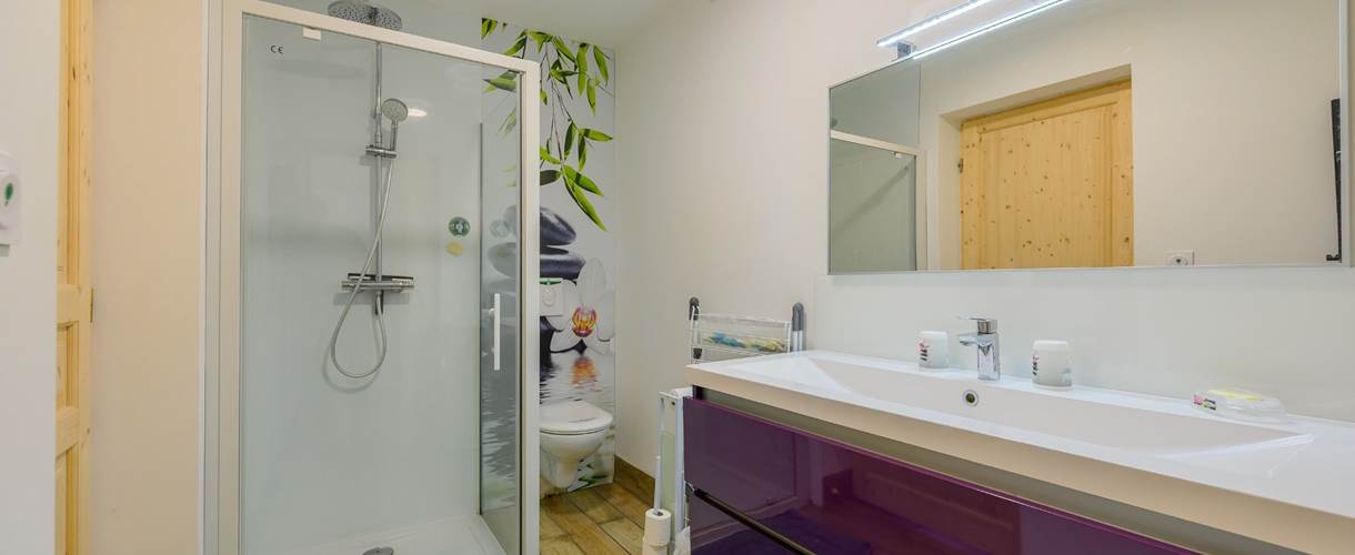 salle de bains avec douche et toilettes crédit photo :Thibaut Schenkel