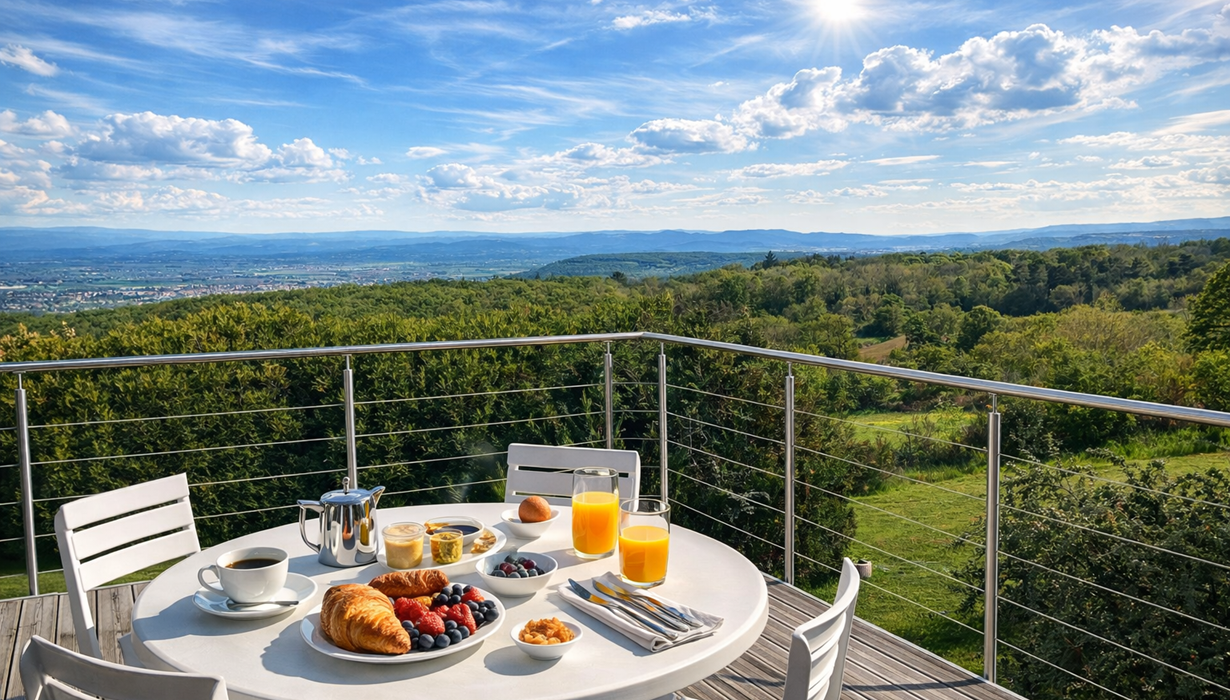 vue panoramique avec petit-déjeuner