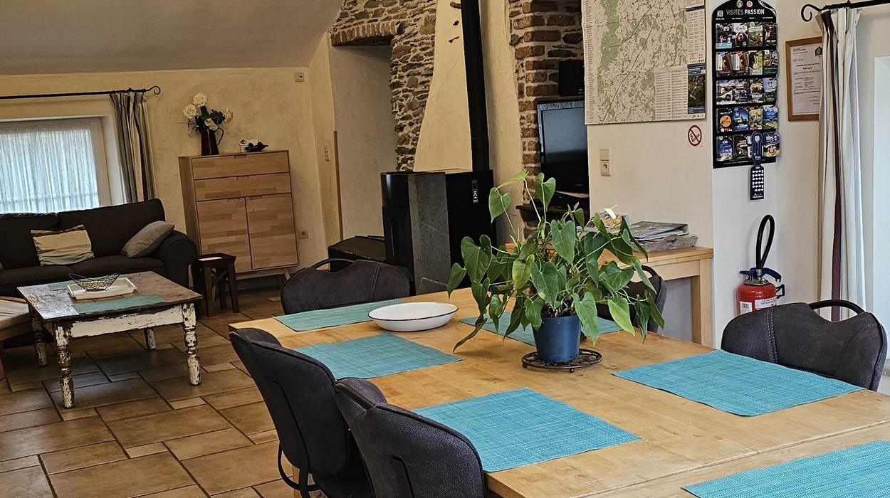 Living avec TV et poêle à pellets pour une belle soirée feutrée