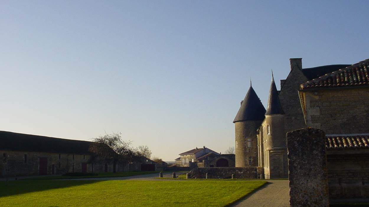 Vue sur la cour du château, depuis le jardin du logis