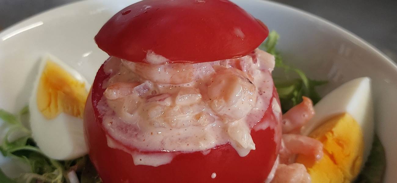 assiette fraîcheur tomate crevettes Le Ranch des Lacs