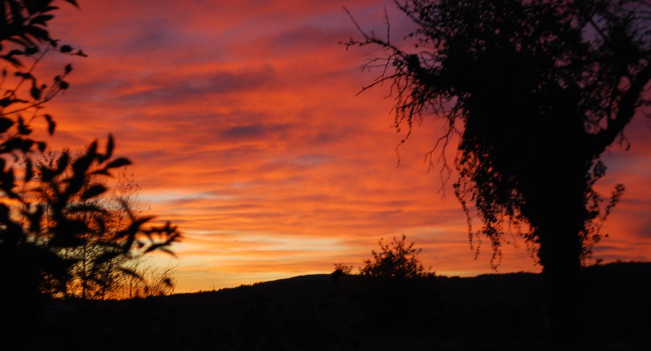 couché de soleil vu de la Salle de Restaurant au Ranch des Lacs 87120-page