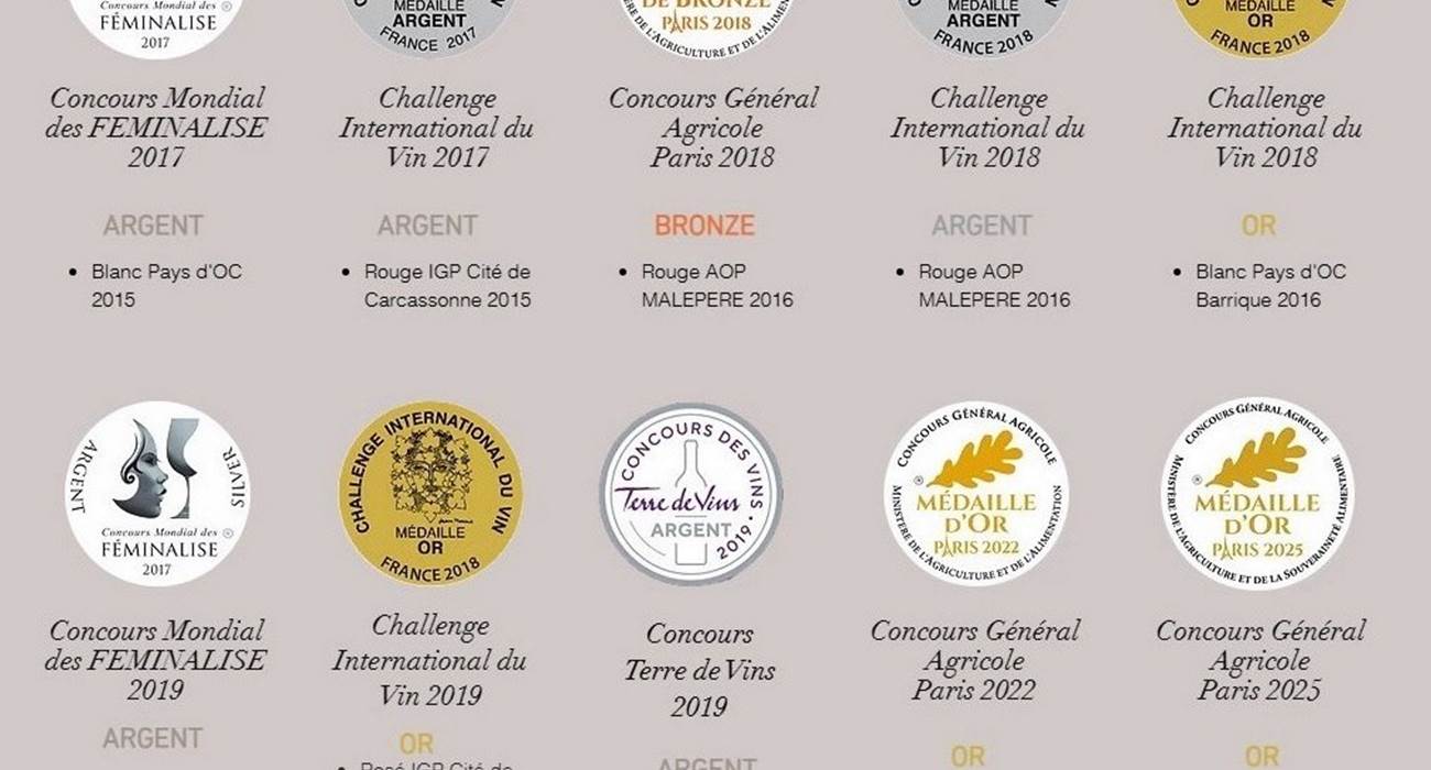 Médailles et récompenses aux concours œnologiques