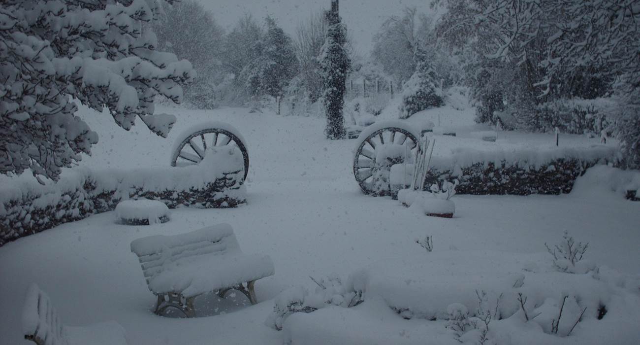 parc et jardins sous la neige au Ranch des Lacs-page