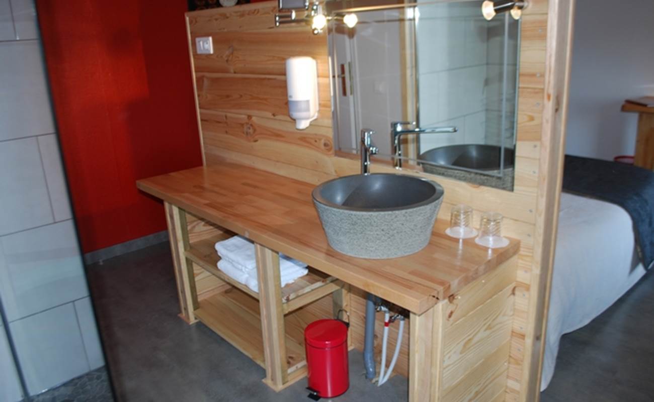 Vasque et miroir , l'envers de la tête de lit La Pousse d'Or hotel de Charme-photo-gallery