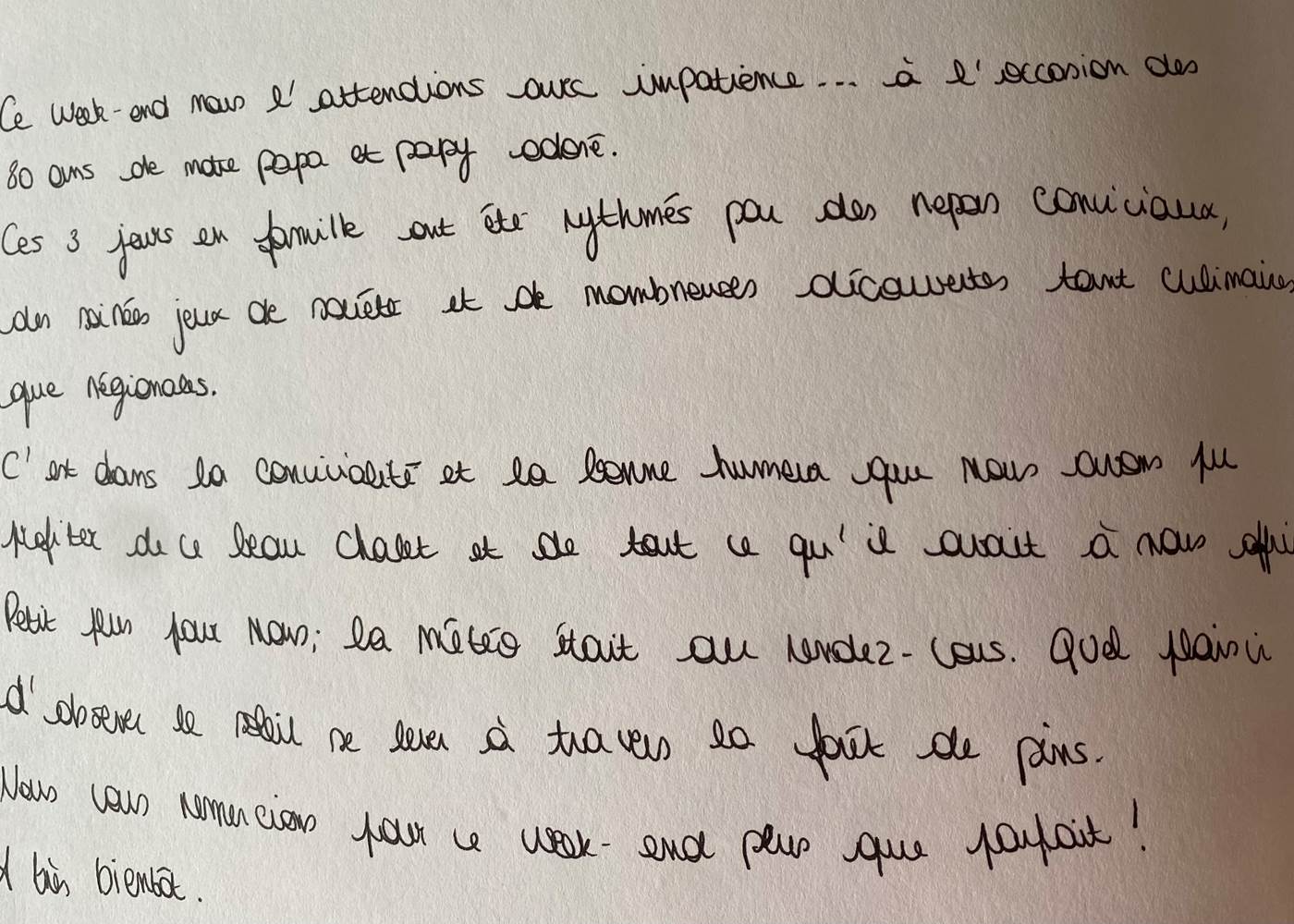 Petit mot laissé par les hôtes