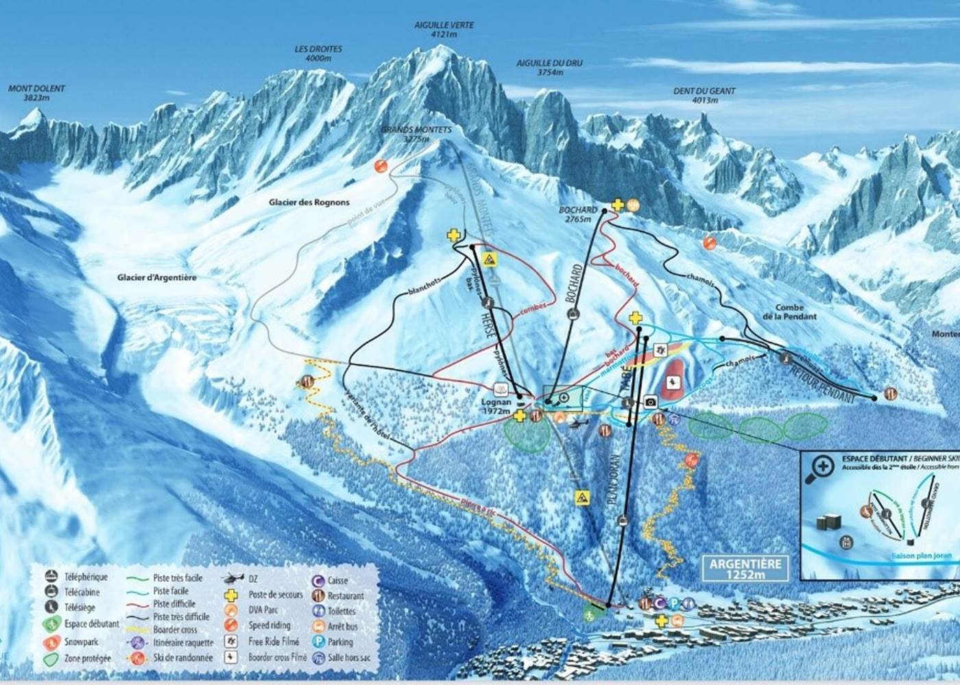 Argentière : domaine des Grands Montets : plan / maps