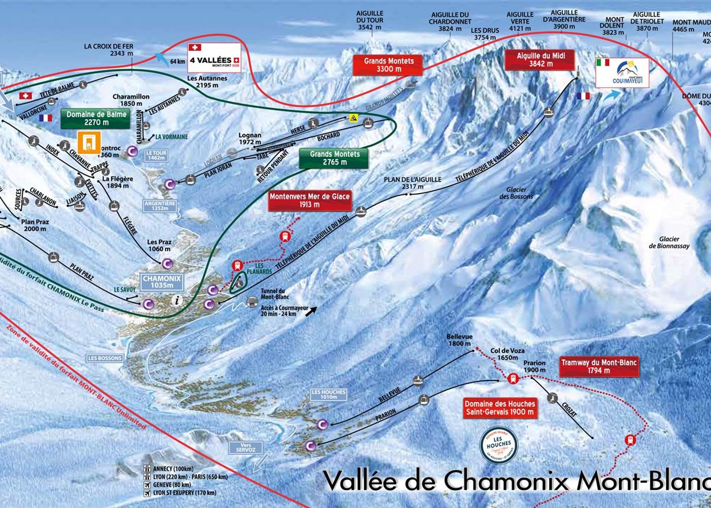 Vallée de Chamonix : domaine skiables plan / maps