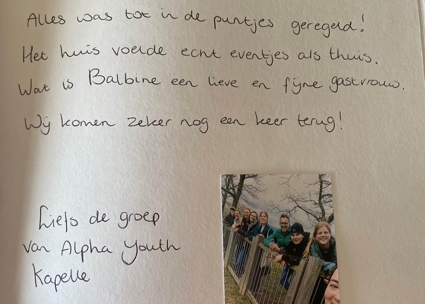 Lief berichtje van onze gasten