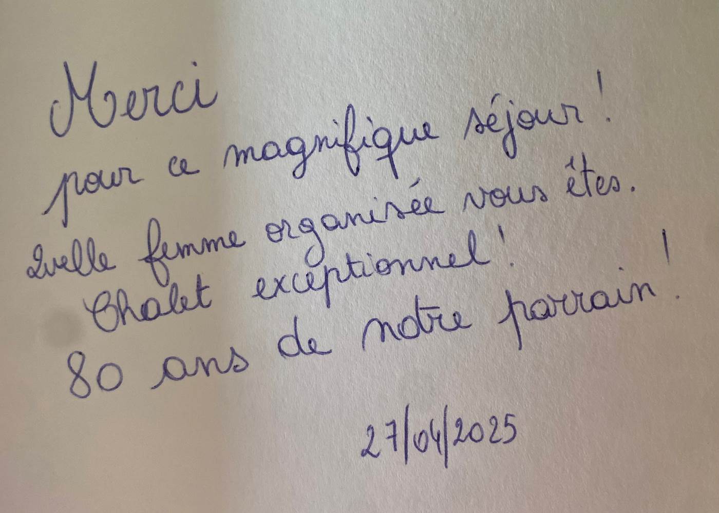 Petit mot laissé par les hôtes