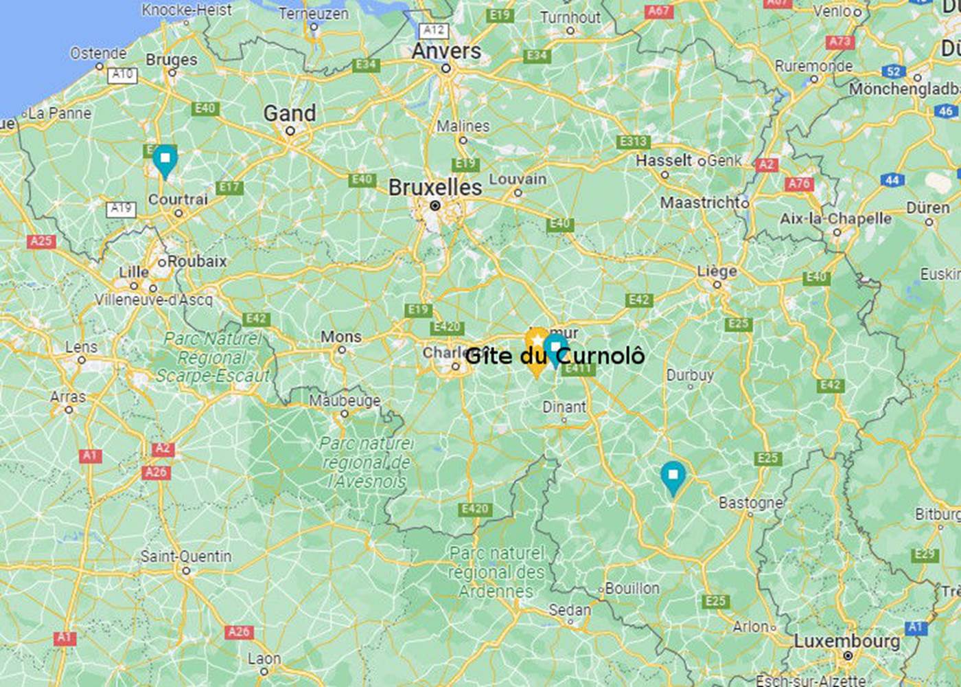 Repérage du Gîte sur carte Belge