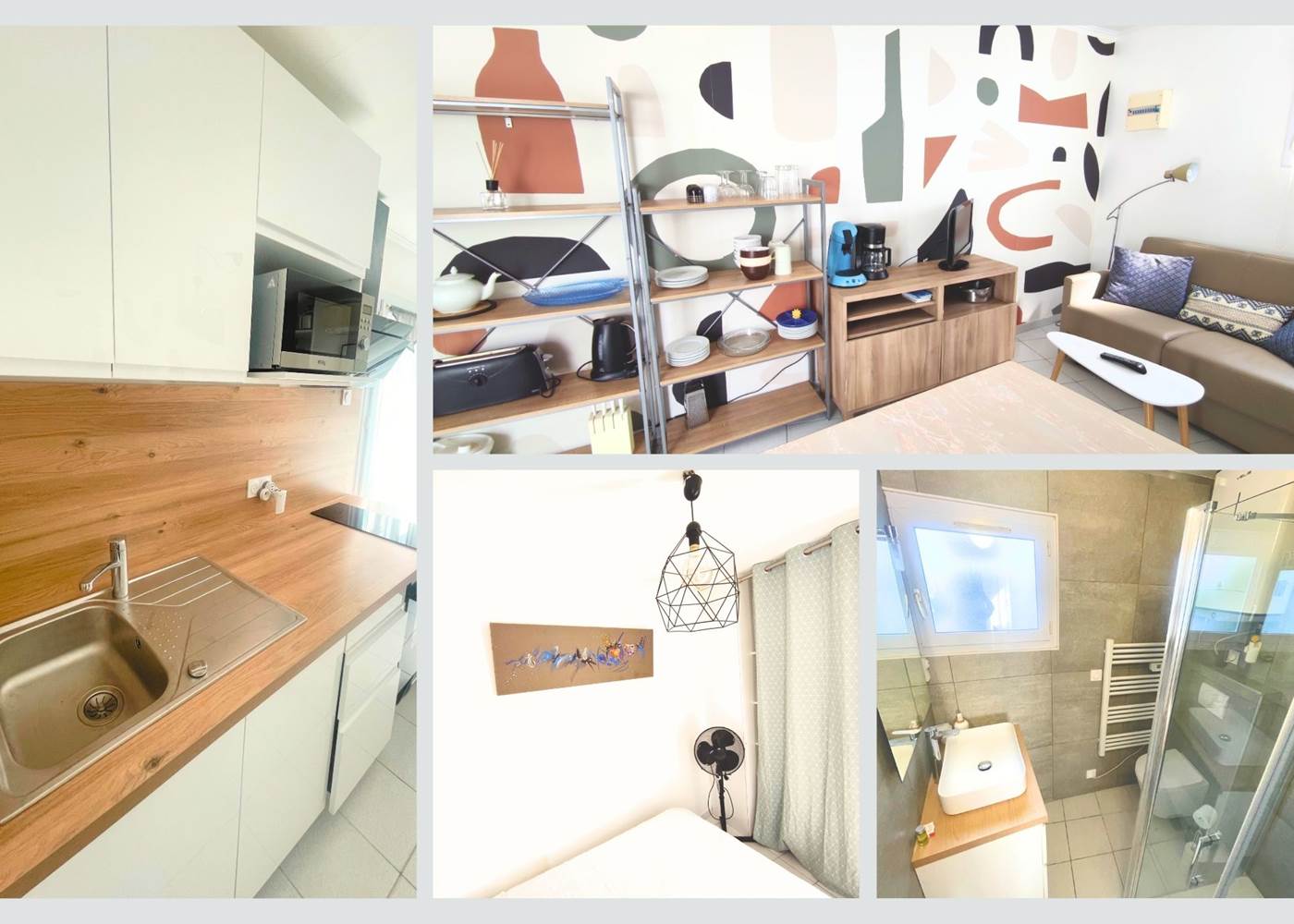 Maison Réthaise 2 – Intérieur clair et fonctionnel Ambiance artistique et équipements complets pour ce logement parfaitement pensé pour deux personnes, à deux pas du centre-village et du marché.