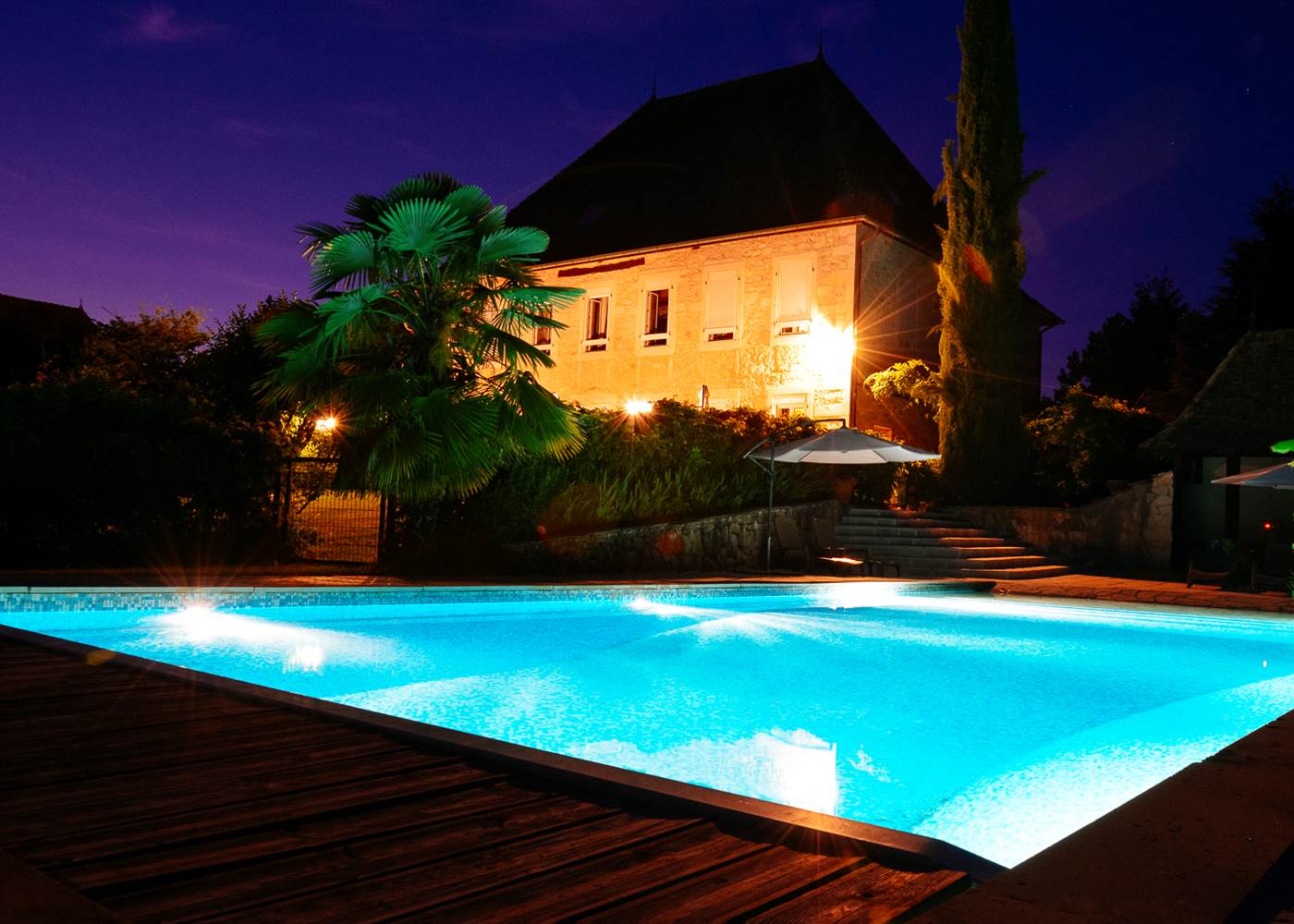 Piscine Manoir de nuit