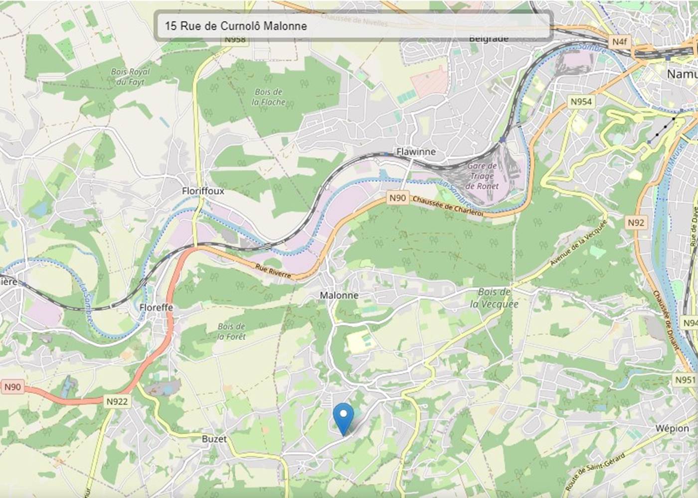 Pointage de notre gîte entre la Meuse et la sambre