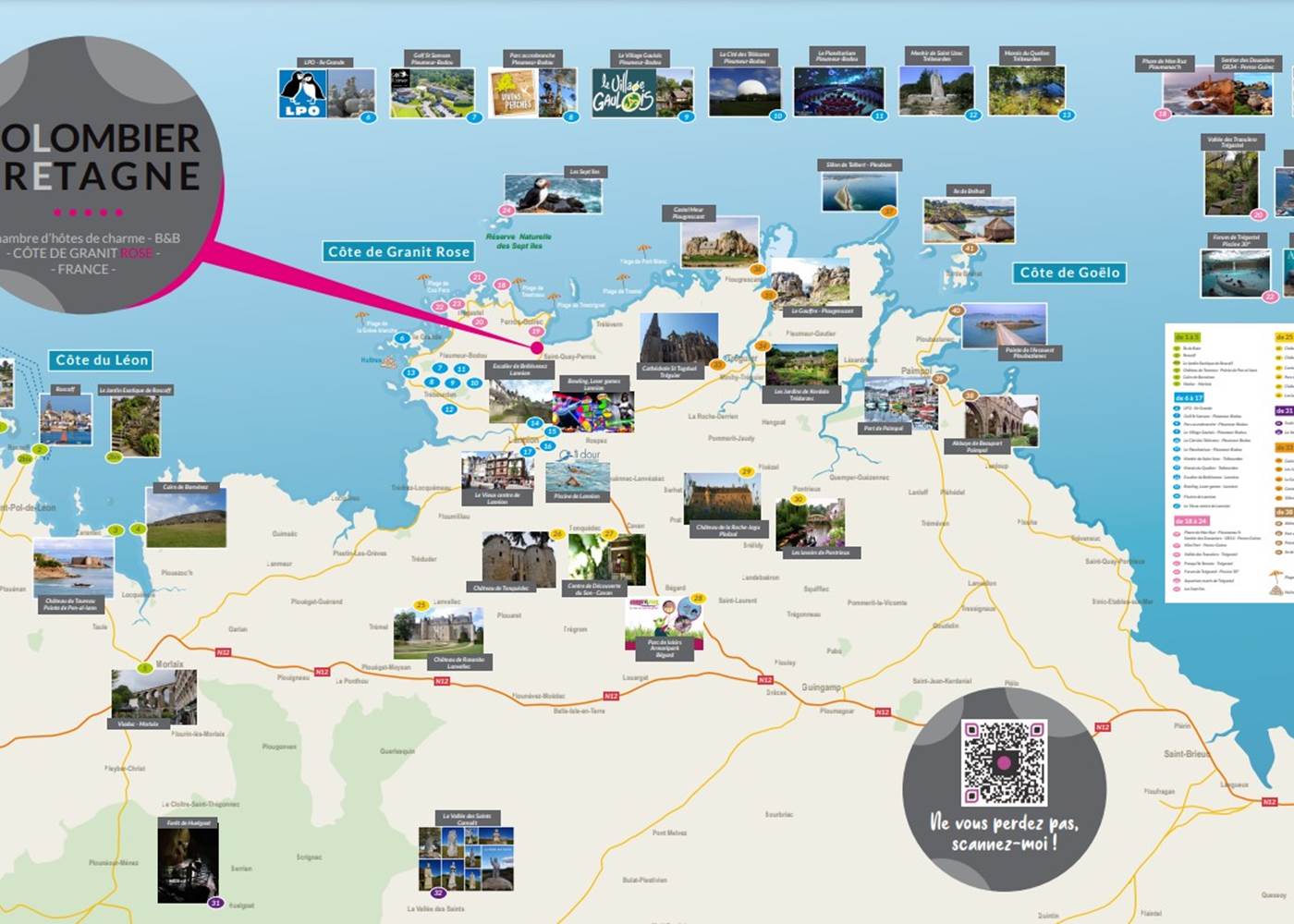 Carte touristique autour du Colombier Bretagne