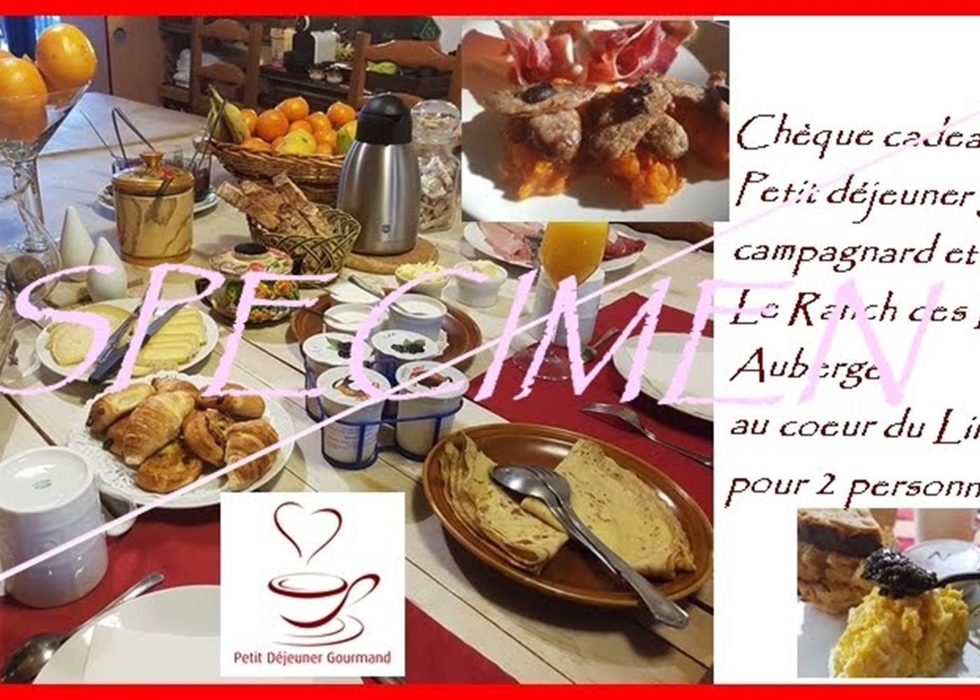 specimen carte cadeau brunch petit déjeuner gourmand prestige au Ranch des Lacs