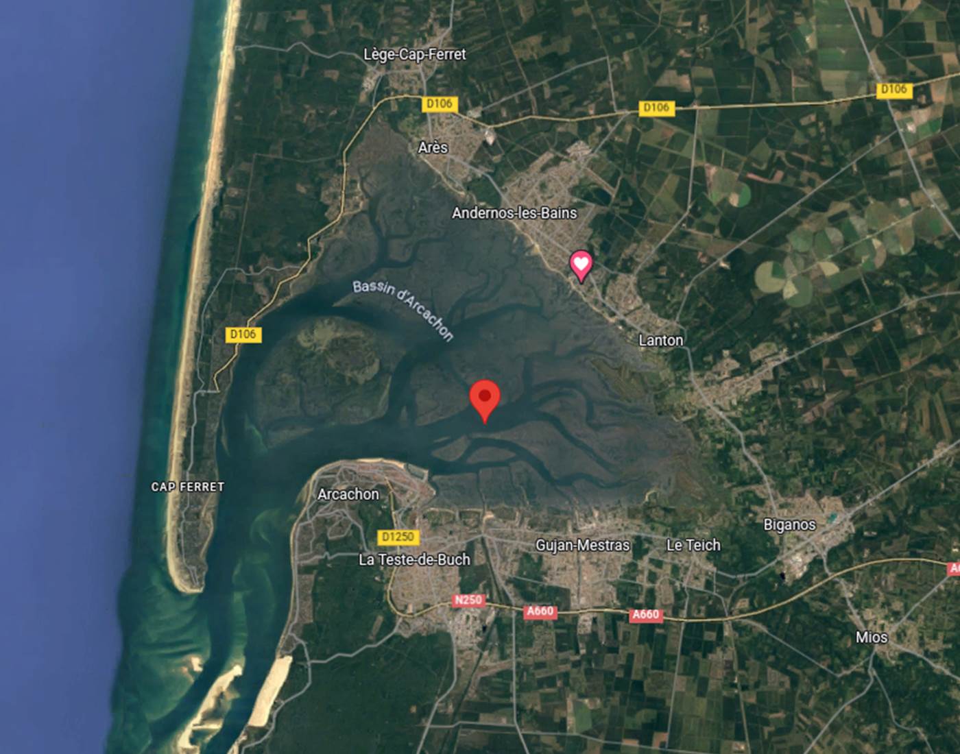 Le plan du Bassin d'Arcachon grâce à Google Maps