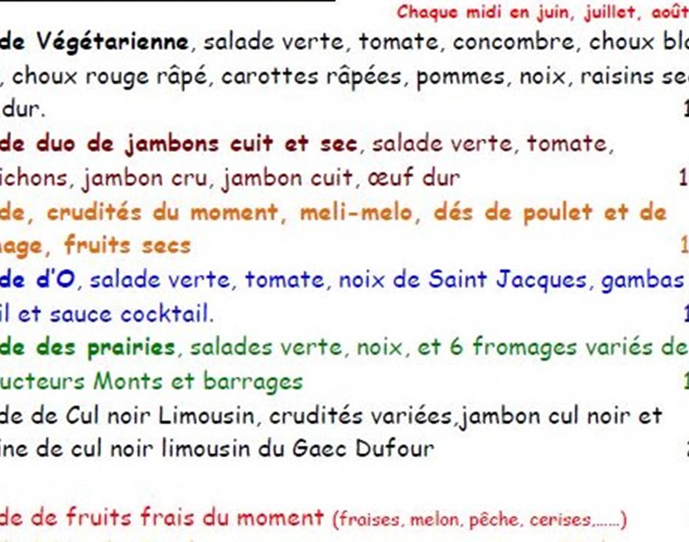 Les salades au bord de l'eau - Le Ranch des Lacs