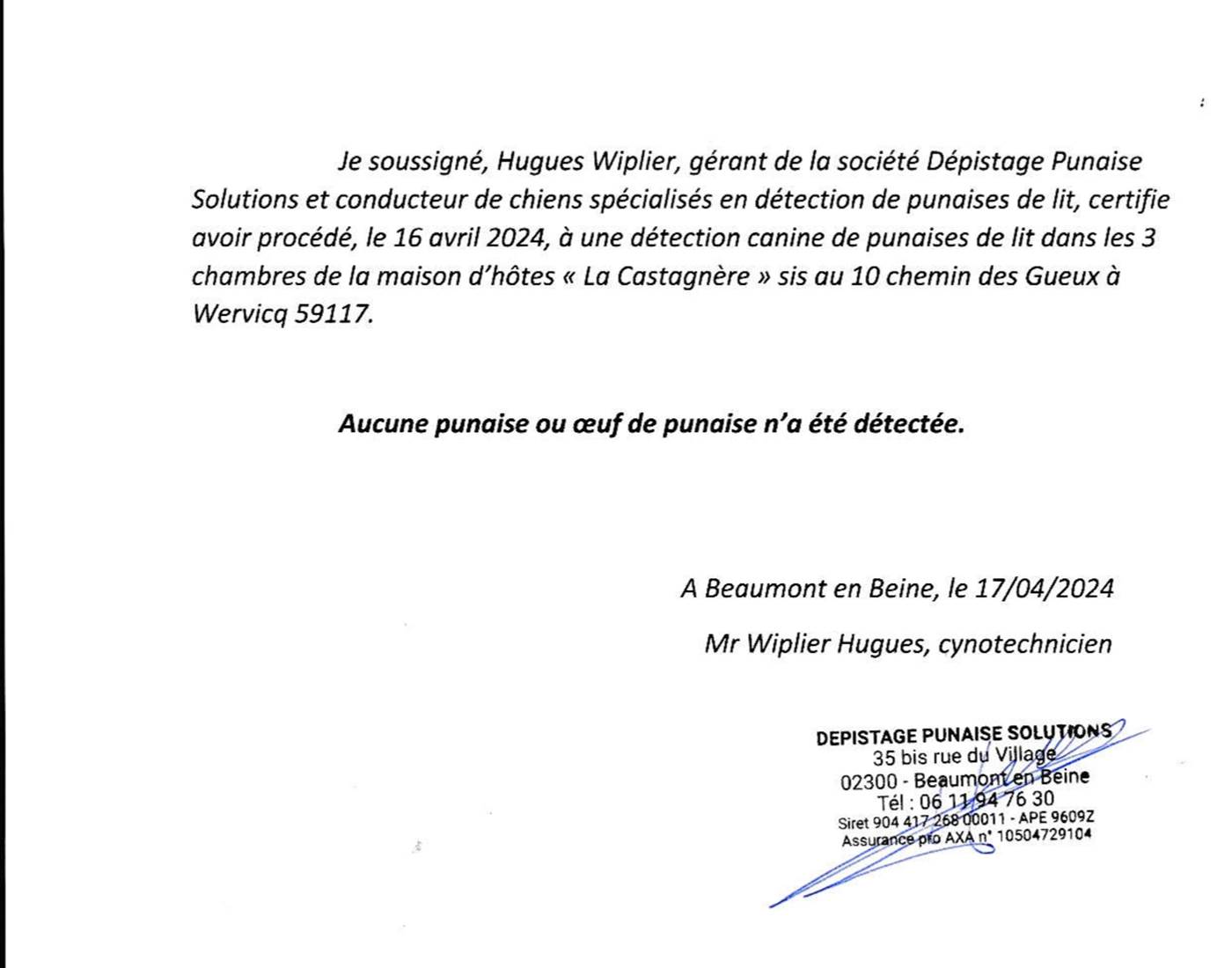 contrôle canin : absence de punaises de lit