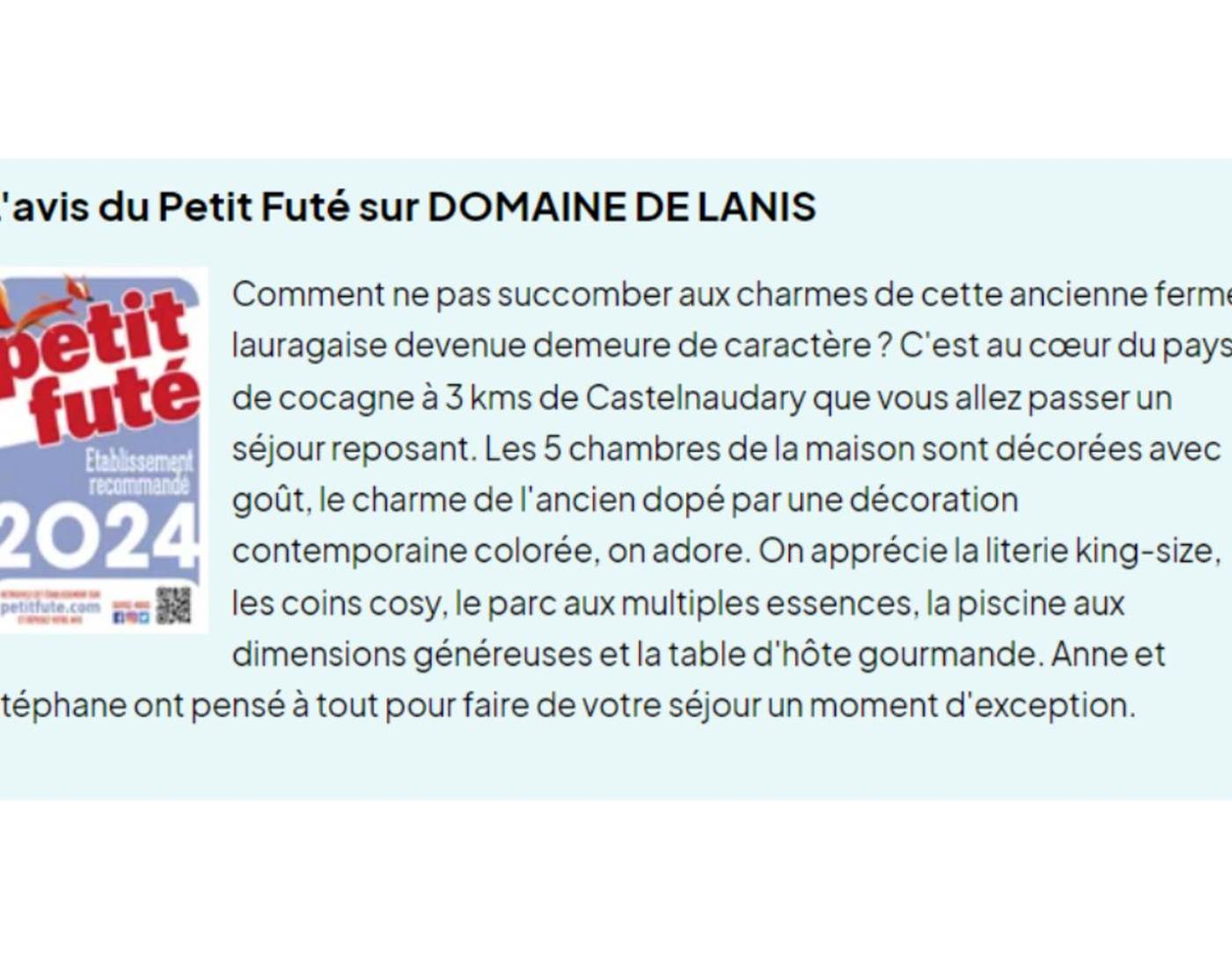 Domaine de Lanis - Recommandation Petit Futé