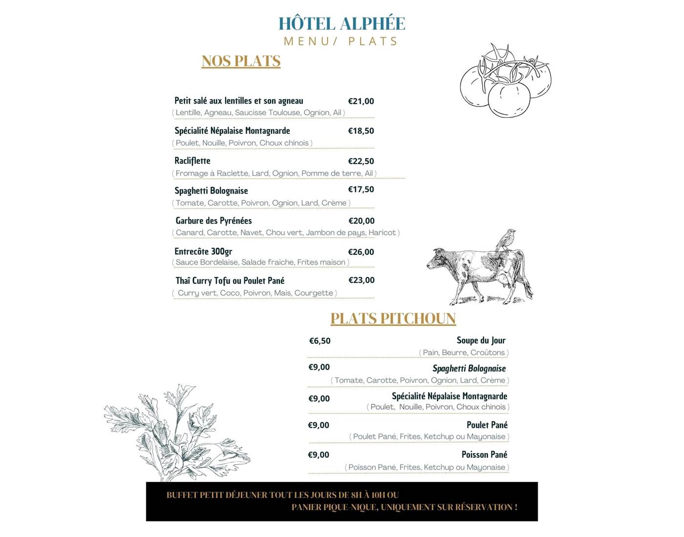 Menu Hôtel Alphée Restaurant - Barèges - Tourmalet