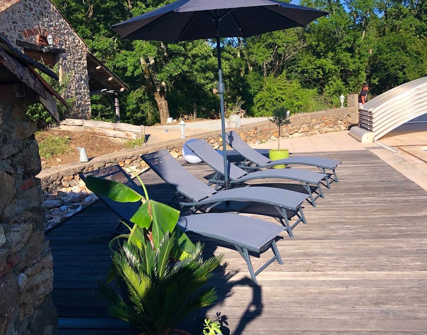 Les transats au bord de la piscine