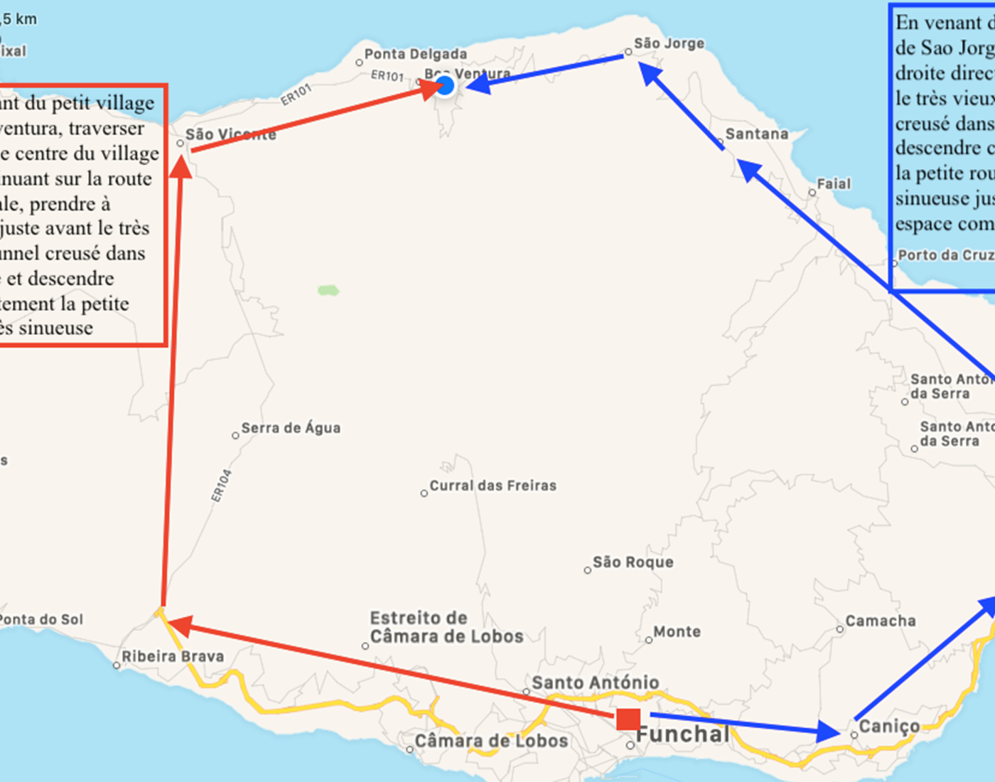 Plan d'acce depuis Funchal aéroport