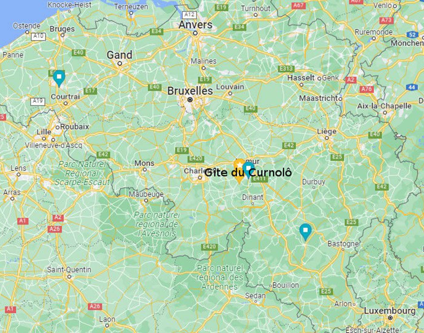 Repérage du Gîte sur carte Belge