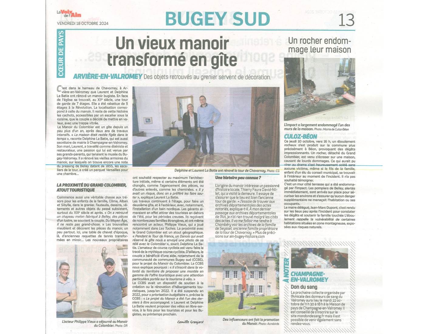 Voix de l'Ain auto rénovation Grand Colombier gite séjour proche Genève