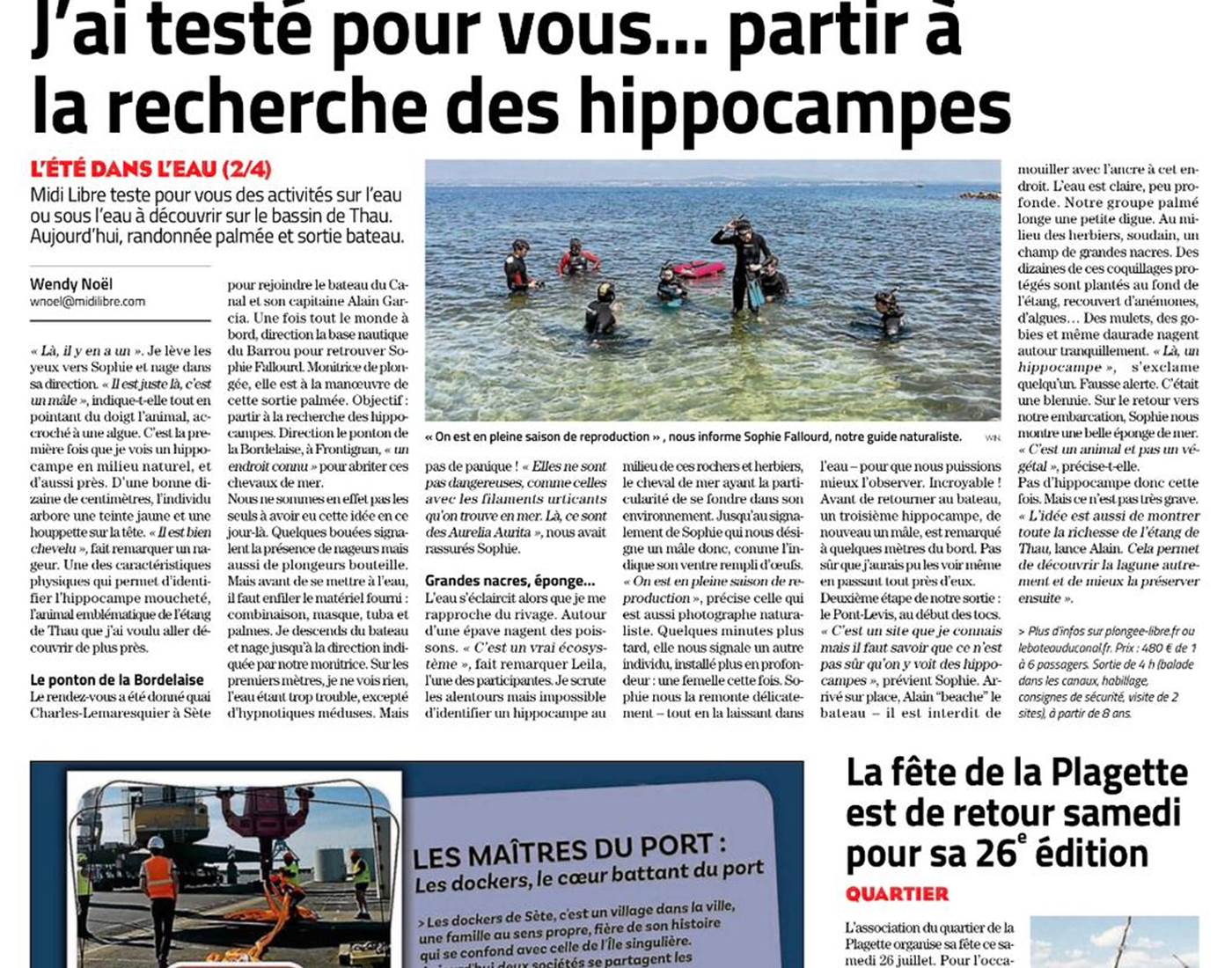 Midi libre hippocampes Thau-news