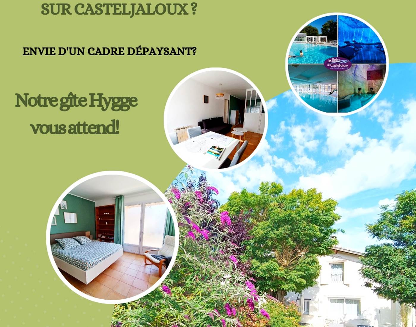 Gîtes, chambre d'hôtes et table d'hôtes gastronomique à Casteljaloux Lot et Garonne, piscine, jacuzzi et spa