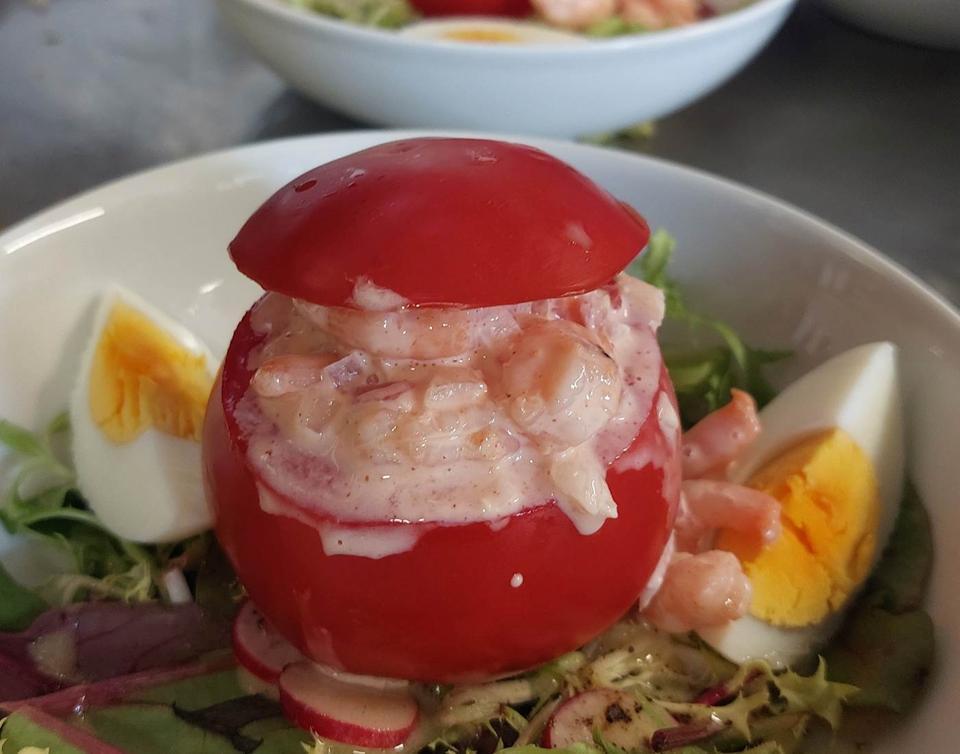 assiette fraîcheur tomate crevettes Le Ranch des Lacs