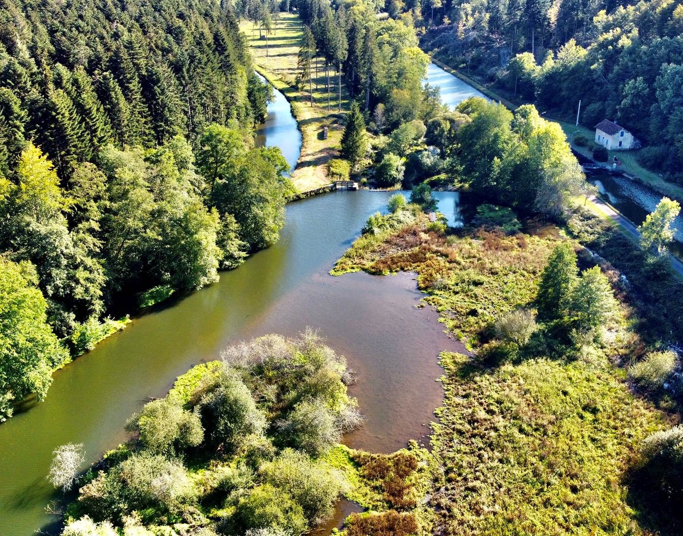 Le Côney avec le canal d'amenée de la Manufacture et le canal des Vosges
