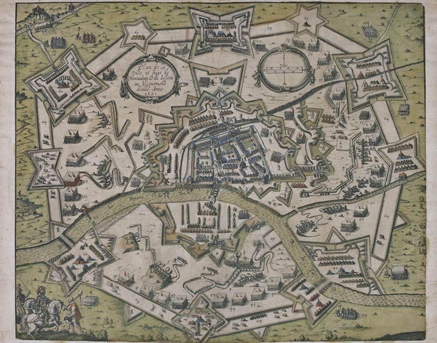Magnifique plan du siège de Montauban (1621) conservé aux Archives Départementales du Tarn-et-Garonne