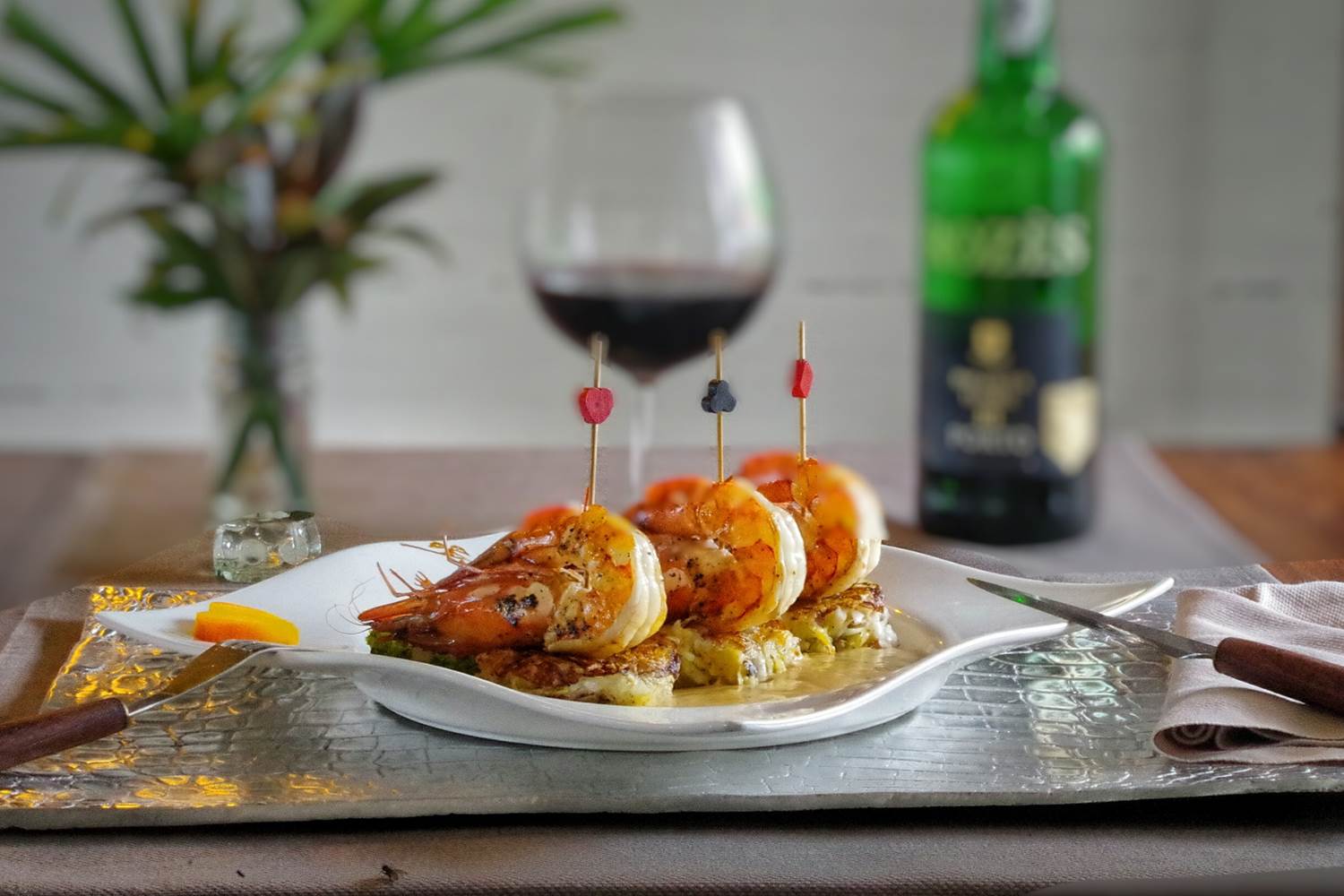 Camarons flambés au vieux rhum Idylle Beach