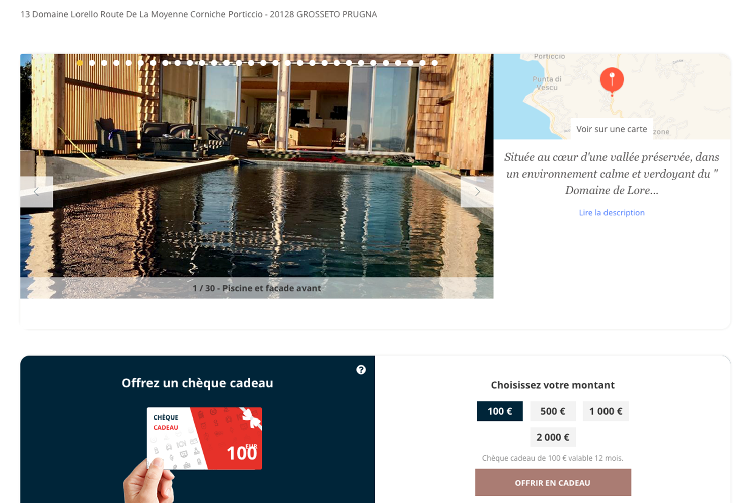 chèques cadeaux  de 100, 500, 1000 euros sont disponibles