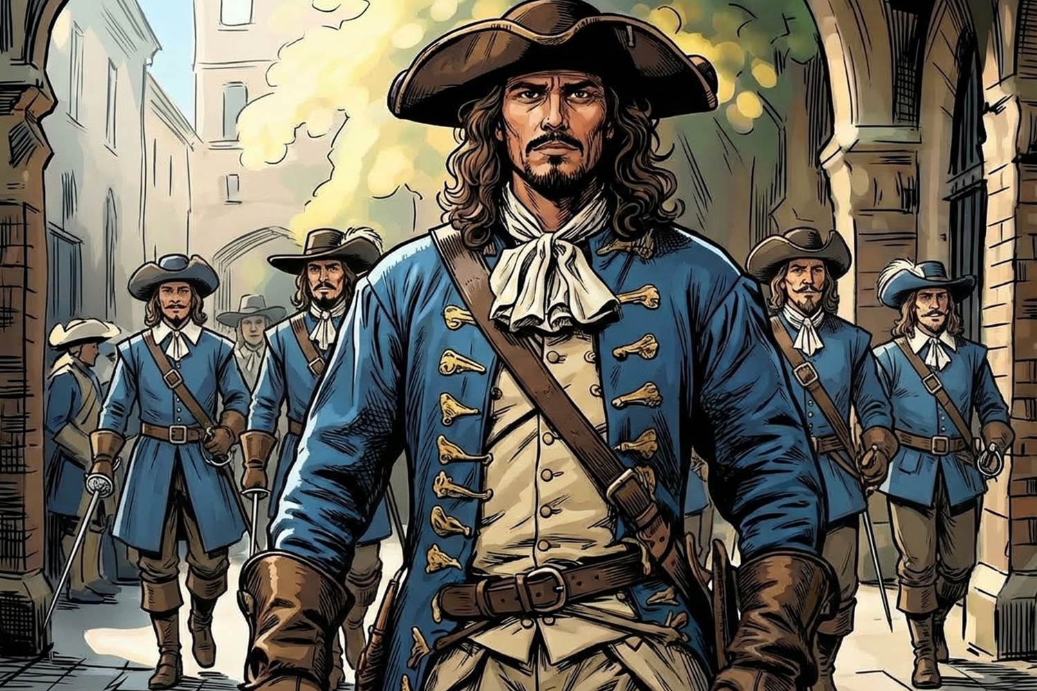 Mousquetaire sous les arcades de la rochelle