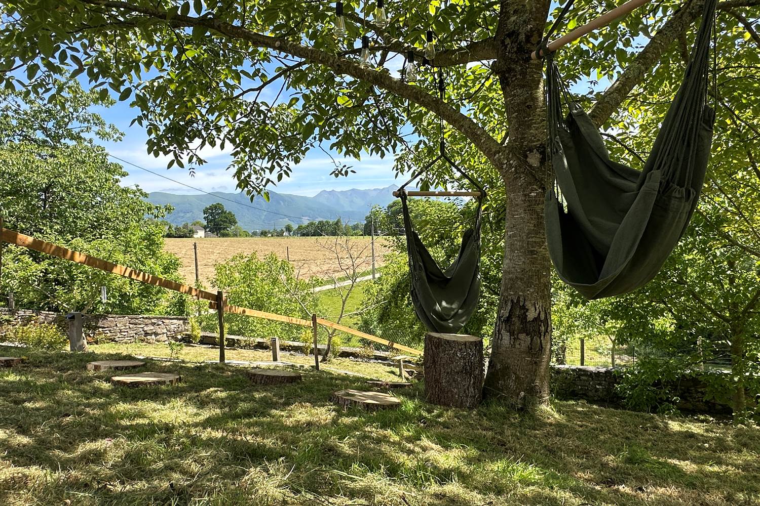 Deux chaises hamacs confortables à l'ombre