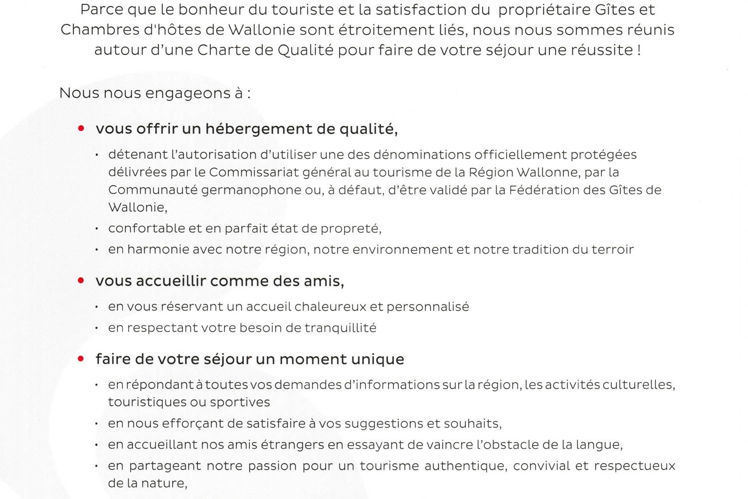 Charte Gîtes de Wallonie
