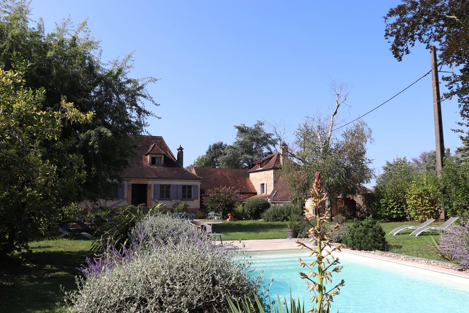 Les Charmes de Sarlat - Jardin vue maison et piscine