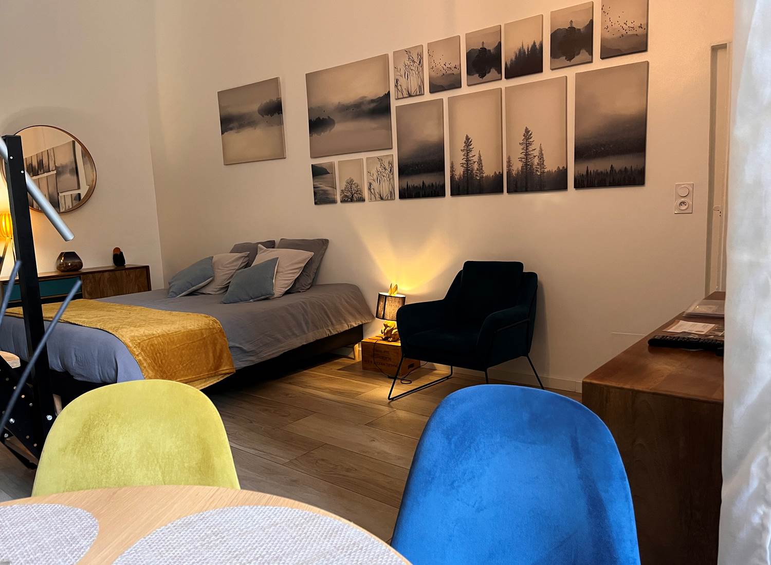 La chambre de l'appartement Blue au Clos Grimont