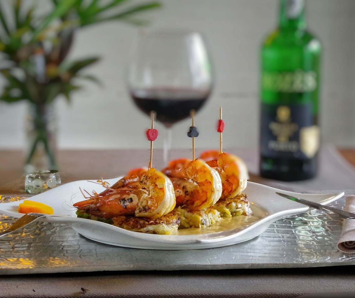 Camarons flambés au vieux rhum Idylle Beach