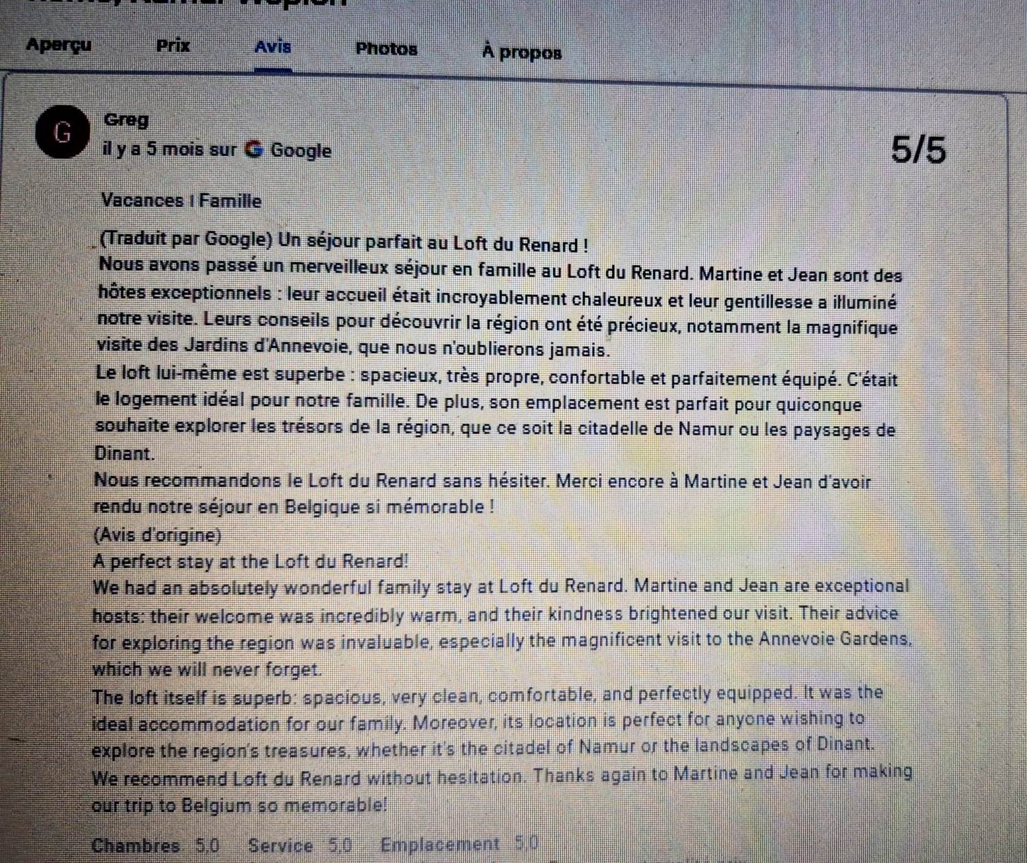 avis laisé par Greg, USA