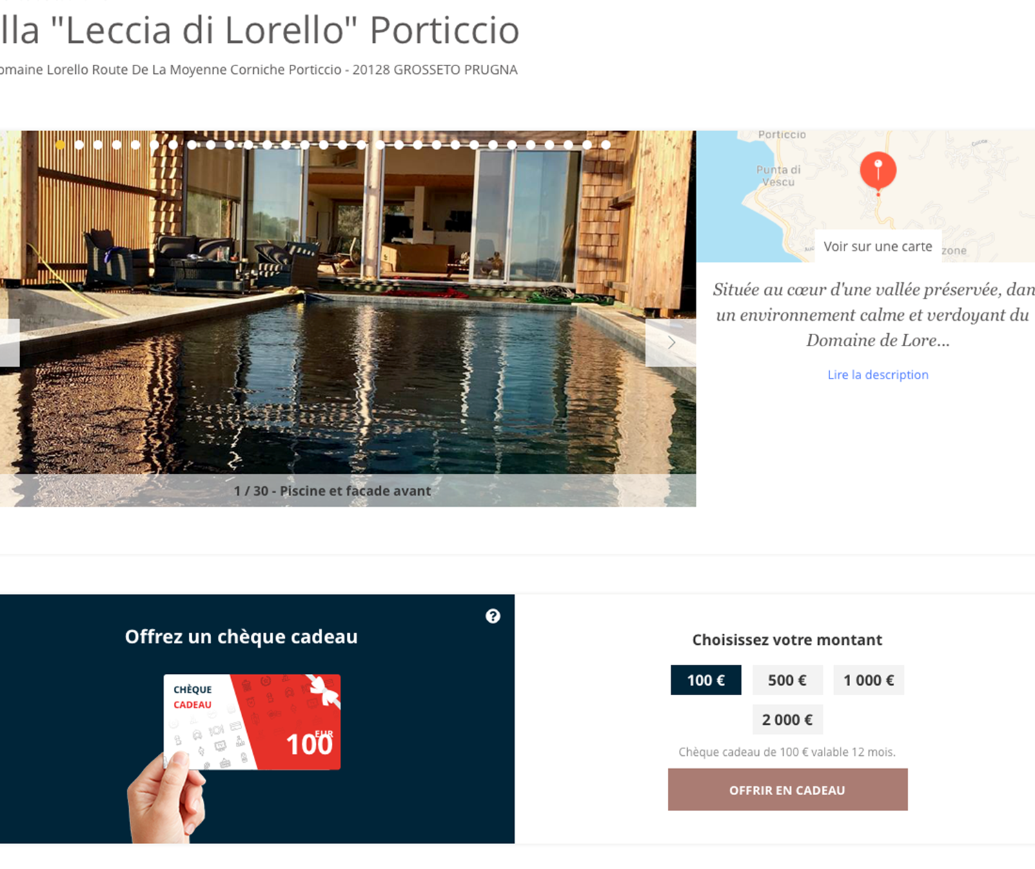 chèques cadeaux  de 100, 500, 1000 euros sont disponibles