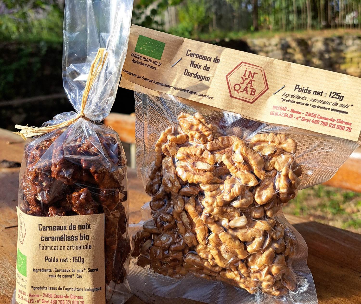 Nos cerneaux de noix bio nature ou caramélisés INYAQAB Dordogne